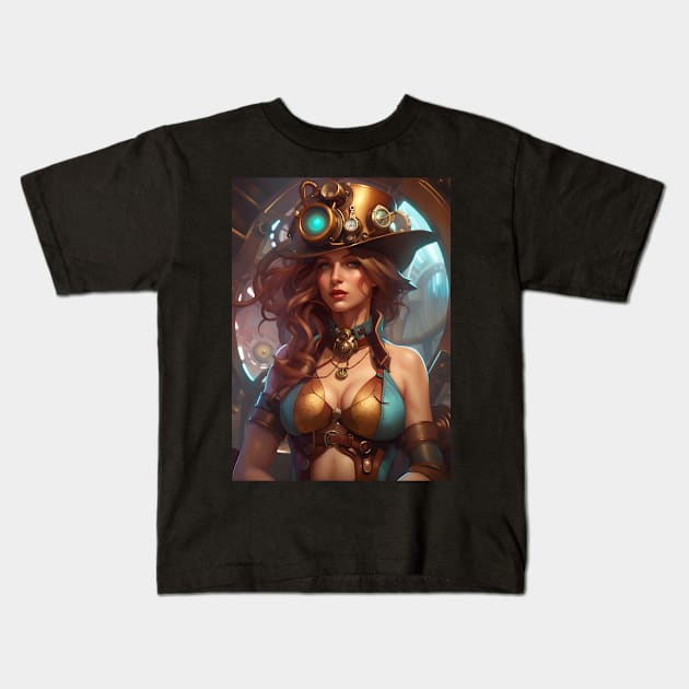 Beautiful Steampunk Lady Kids T-Shirt by PrancingPeekees